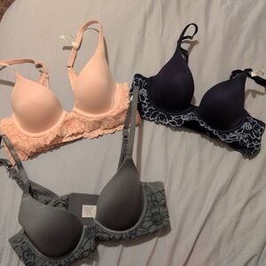 Aerie Lace Accent Bra Trio - Peach, Navy, Gray